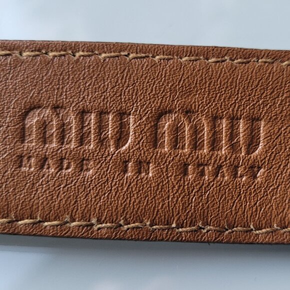 Miu Miu Black Leather Belt with Brass Accents Size M/L - Picture 2 of 11